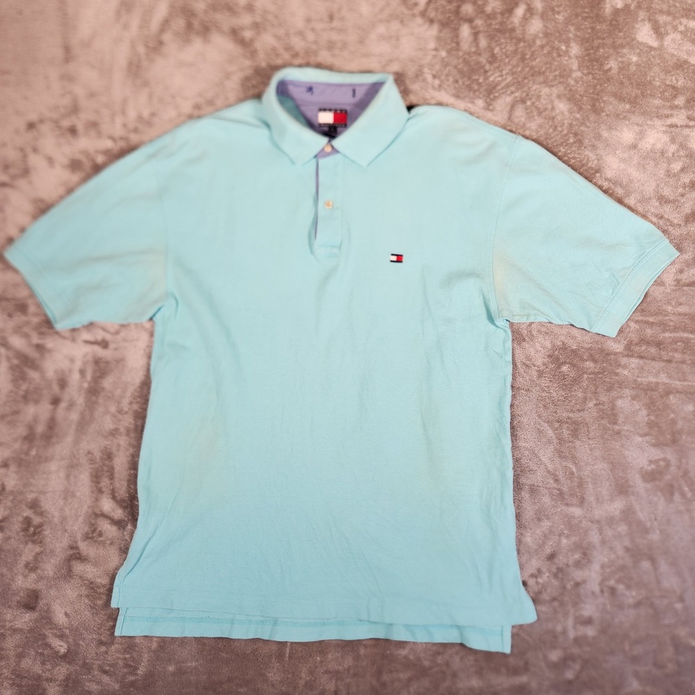 Tommy Hilfiger Polo Shirt Mens XL Blue Good Short Sleeve Cotton Pique Logo